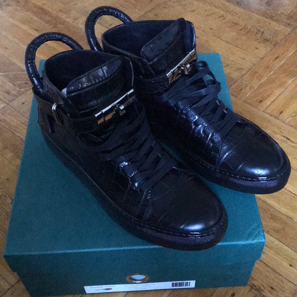 Buscemi 100mm Black Croc Size 10